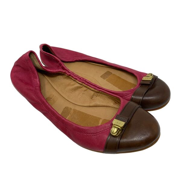 Coach Shoes - Coach Delphine Ballet Flats Womens 8.5 Slip On Buckle Pink Brown Leather